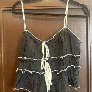 12th Tribe Black and White Ruffled Camisole